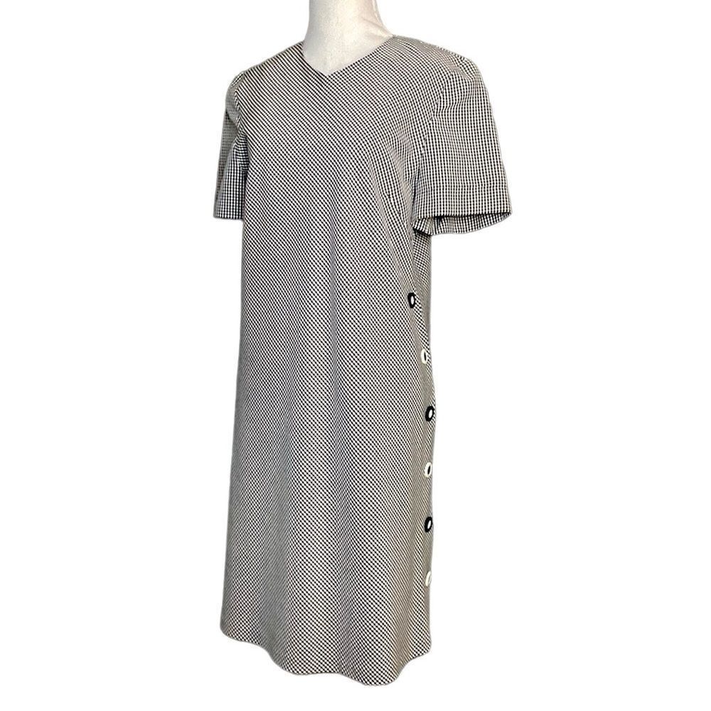 Vintage Lizwear Black and White Gingham Mod Dress Short Sleeve Side Button